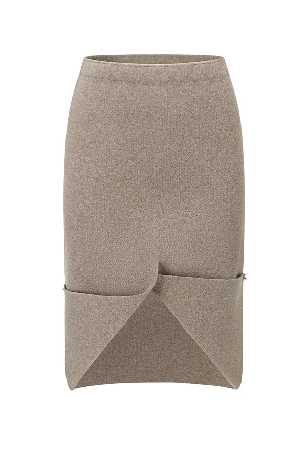 SWAYING 25 Fall/Winter Collection: Folded-hem Wool Skirt SW-SW25AW3B17C1S2-TUO (Camel)